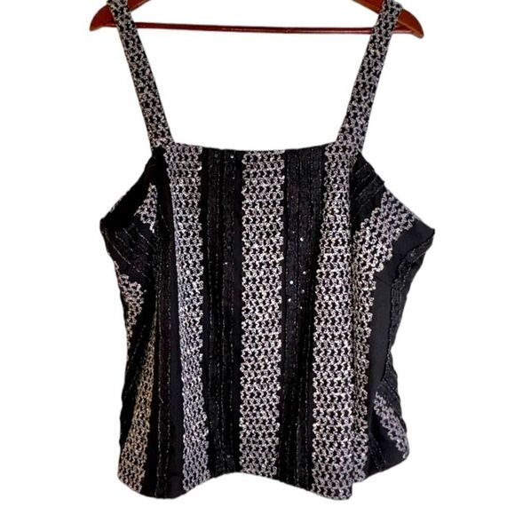 Alex Evenings Womens 3X Boho & Sequin Striped Embroidered Semi-Formal Tank Top - Picture 1 of 8